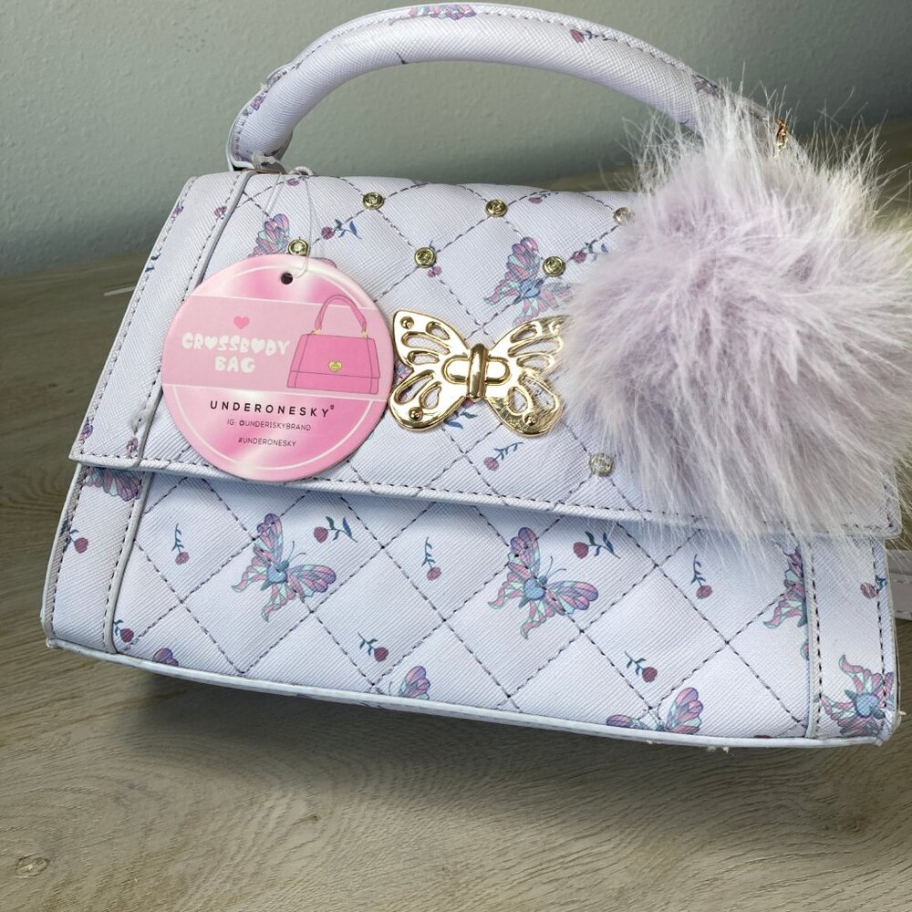 UnderOneSky Lavender Handbag with Butterfly Design Crossbody